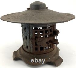 Vintage Rare Antique Japanese Cast Iron Candle Patina Lantern Garden PAGODA 8