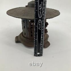 Vintage Rare Antique Japanese Cast Iron Candle Patina Lantern Garden PAGODA 8