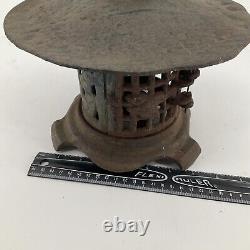 Vintage Rare Antique Japanese Cast Iron Candle Patina Lantern Garden PAGODA 8