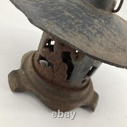 Vintage Rare Antique Japanese Cast Iron Candle Patina Lantern Garden PAGODA 8