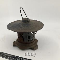 Vintage Rare Antique Japanese Cast Iron Candle Patina Lantern Garden PAGODA 8