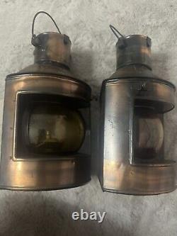 Vintage Rare Ship/Train Lantern Set Copper PMP Starboard And Port