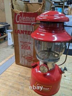 Vintage Red Coleman Lantern 200A Dated 1/59 With Box Untested