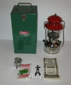 Vintage Red Coleman Lantern no 200 With Chrome Base 1956 & Metal Case +