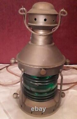 Vintage Red/Green Glass Brass Lamp 110V Set of 2 Antique Ship Oil Lantern Look