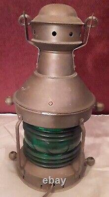 Vintage Red/Green Glass Brass Lamp 110V Set of 2 Antique Ship Oil Lantern Look