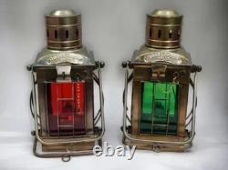 Vintage Red/Green Glass Ship Oil Lamp Marine Lantern Antique Beach Decor