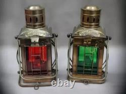 Vintage Red/Green Glass Ship Oil Lamp Marine Lantern Antique Beach Decor