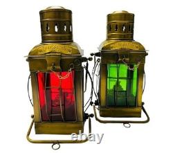 Vintage Red/Green Glass Ship Oil Lamp Marine Lantern Antique Beach Decor