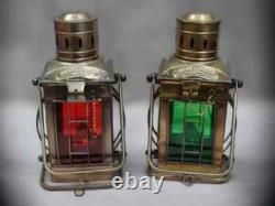 Vintage Red/Green Glass Ship Oil Lamp Marine Lantern Antique Nautical Beach Deco