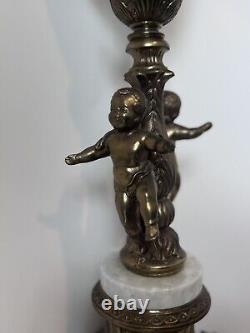 Vintage Red Lido Crinkle Glass Water Baby Antique Cherub Lamp. Rare Find