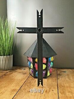 Vintage Retro Iron Wall Lantern Multicoloured Glass Light Lamp Peter Marsh Style