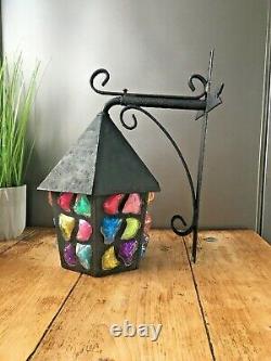 Vintage Retro Iron Wall Lantern Multicoloured Glass Light Lamp Peter Marsh Style