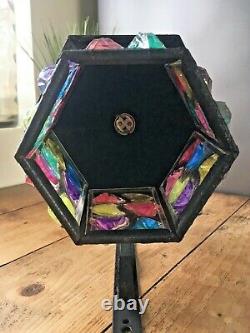 Vintage Retro Iron Wall Lantern Multicoloured Glass Light Lamp Peter Marsh Style