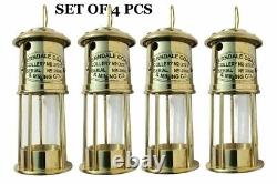 Vintage SET OF 4 Pcs Oil Lamp Lantern Wick Antique Brass Glass Flat Gift OLS2