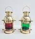 Vintage Shiny Brass Electric Red/Green Lamp Maritime Ship Lantern Set of 2