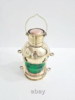 Vintage Shiny Brass Electric Red/Green Lamp Maritime Ship Lantern Set of 2