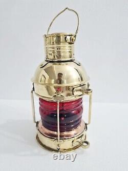 Vintage Shiny Brass Electric Red/Green Lamp Maritime Ship Lantern Set of 2