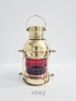 Vintage Shiny Brass Electric Red/Green Lamp Maritime Ship Lantern Set of 2