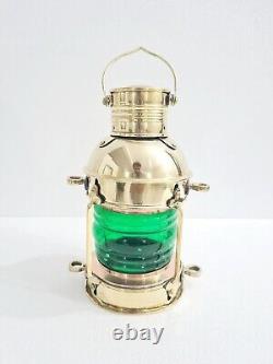Vintage Shiny Brass Electric Red/Green Lamp Maritime Ship Lantern Set of 2