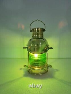 Vintage Shiny Brass Electric Red/Green Lamp Maritime Ship Lantern Set of 2