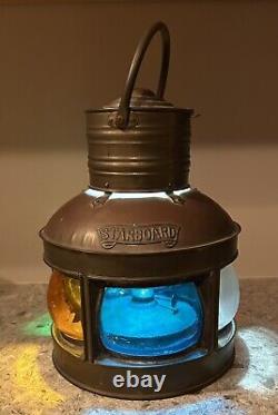 Vintage Ships Light Port & Starboard Oil Kerosene Rare 5 Lens Marine Lantern