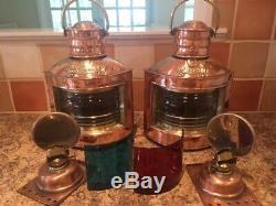 Vintage Ships Lights Port & Starboard Brass / Copper Boat Lanterns Lamps Marine