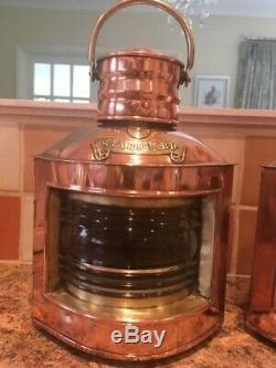 Vintage Ships Lights Port & Starboard Brass / Copper Boat Lanterns Lamps Marine