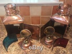 Vintage Ships Lights Port & Starboard Brass / Copper Boat Lanterns Lamps Marine