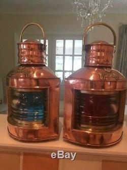 Vintage Ships Lights Port & Starboard Brass / Copper Boat Lanterns Lamps Marine