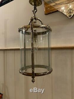 Vintage Solid Brass & Shaped Glass Hall Lantern Light