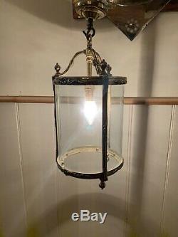 Vintage Solid Brass & Shaped Glass Hall Lantern Light