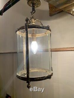 Vintage Solid Brass & Shaped Glass Hall Lantern Light