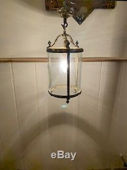 Vintage Solid Brass & Shaped Glass Hall Lantern Light