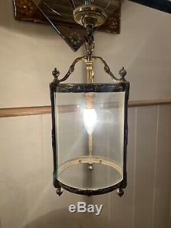 Vintage Solid Brass & Shaped Glass Hall Lantern Light