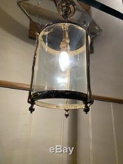 Vintage Solid Brass & Shaped Glass Hall Lantern Light