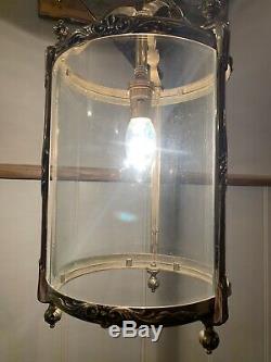 Vintage Solid Brass & Shaped Glass Hall Lantern Light