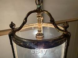 Vintage Solid Brass & Shaped Glass Hall Lantern Light