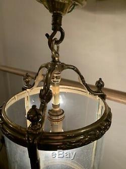 Vintage Solid Brass & Shaped Glass Hall Lantern Light