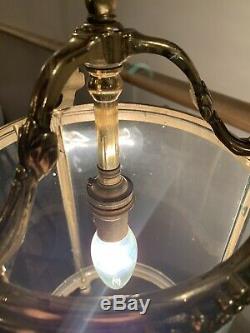 Vintage Solid Brass & Shaped Glass Hall Lantern Light