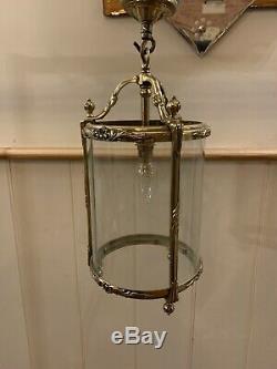 Vintage Solid Brass & Shaped Glass Hall Lantern Light