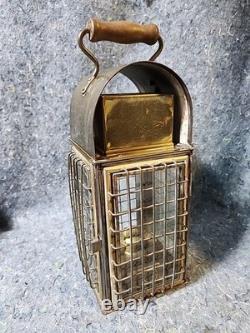 Vintage Solid Caged Nautical Brass/Glass Oil Ship Lantern WEDGE