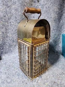 Vintage Solid Caged Nautical Brass/Glass Oil Ship Lantern WEDGE