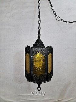 Vintage Spanish Revival Gothic Hanging Pendant Style Light Fixture Panel Lantern