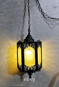 Vintage Spanish Revival Gothic Hanging Pendant Style Light Fixture Panel Lantern