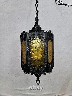 Vintage Spanish Revival Gothic Hanging Pendant Style Light Fixture Panel Lantern