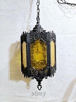 Vintage Spanish Revival Gothic Hanging Pendant Style Light Fixture Panel Lantern