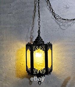 Vintage Spanish Revival Gothic Hanging Pendant Style Light Fixture Panel Lantern