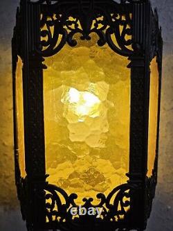 Vintage Spanish Revival Gothic Hanging Pendant Style Light Fixture Panel Lantern