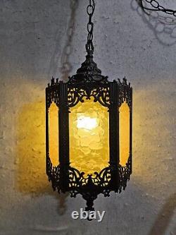 Vintage Spanish Revival Gothic Hanging Pendant Style Light Fixture Panel Lantern